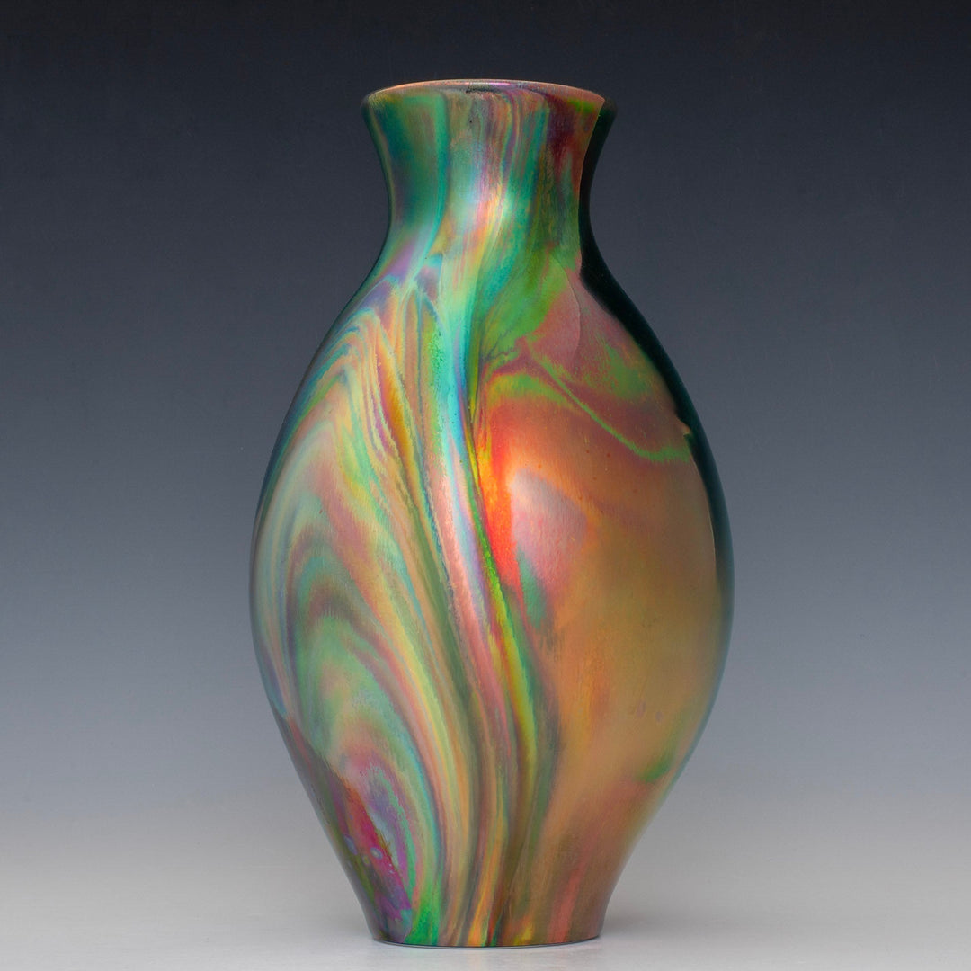Ceramic Vase with multicolor metallic luster glaze by artist Lisa Zolandz